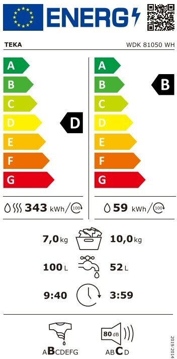 Стирально-сушильная машина Teka WDK 81050 WH, 10 + 7 кг, 1500об/мин